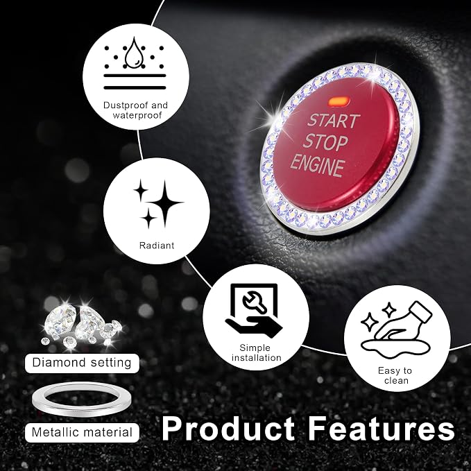 LivTee 2 PCS Crystal Combinatorial Rhinestone Car Engine Start Decoration Ring, Push to Start Button Cover Sticker, Bling Car Interior Accessories for Women, Automotive Decals, Colorful