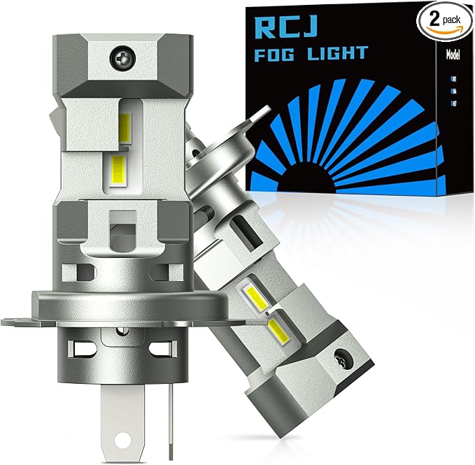 RCJ H4/9003/HB2 Bulbs, 16000LM 600% Brightness 6000K Cool White H4 9003 Fog Light Bulbs, Real 1:1 Mini Size with Cooling Fan, Plug and Play, Pack of 2