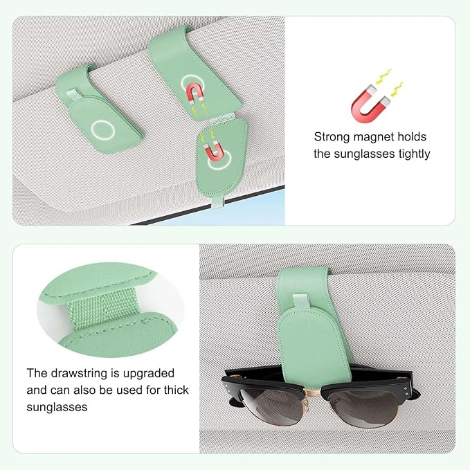 Sotfamily Sunglass Holder for Car Visor, Suede Cloth Magnetic Sunglass Organizer for Car Accessories, 2 Packs, Pastel Green