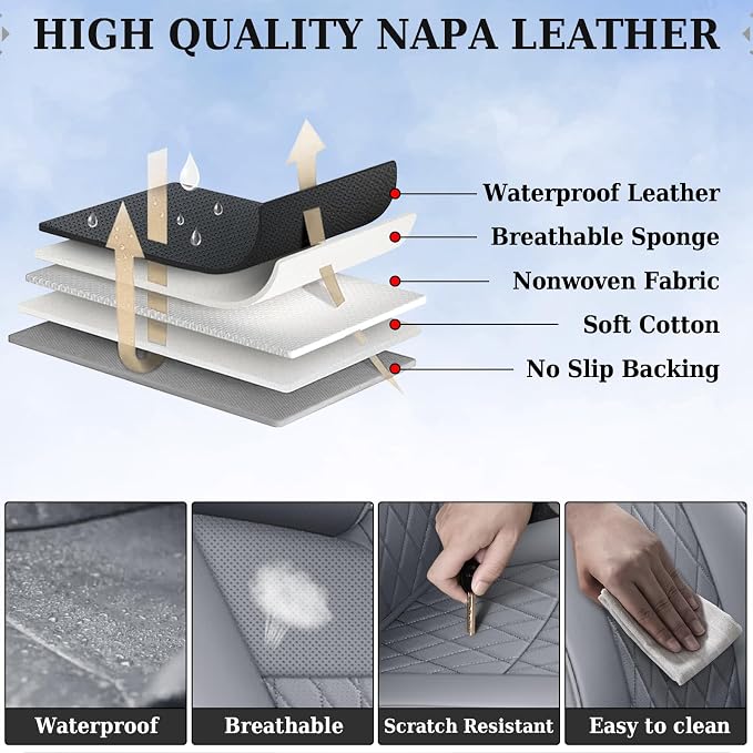 Coverado Tacoma Seat Covers, Car Seat Covers Front Seats, Leather Seat Covers for Cars Car Seat Protector Cushion Tacoma Accessories Custom Fit 2005-2023 Toyota Tacoma Double/Crew Cab(Gray)