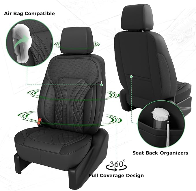 Truck Leather Seat Covers for Chevy Silverado Gmc Sierra 2014-2019 | Crew Cab 1500/2500/3500HD, Bucket Seat, NO Rear Seatback Storage, Scratch-resistant, Easy-clean, Pickup Protector, Full Set