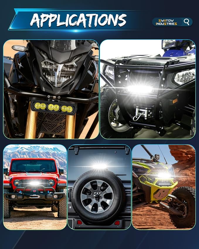 6 Inch CREE LED Light Bar, SWATOW INDUSTRIES 6" Spot LED Pods Bumper Mounts Work Lights Waterproof Fog Lights for Dirt Bike Pit Bike E-Bike Motorcycle ATV UTV RZR Can-am x3 Truck Off Road