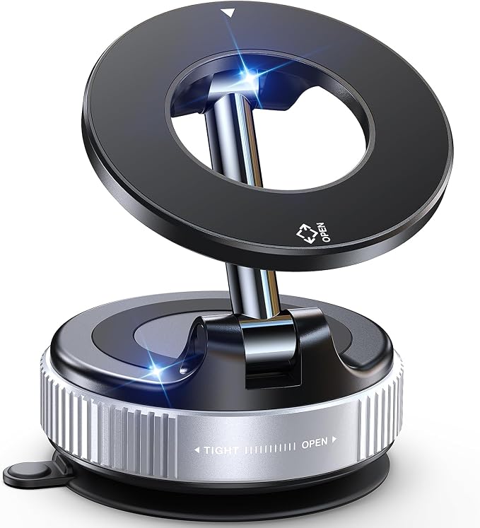 Jononser Magnetic Car Phone Holder for MagSafe, Nano-Gel Suction Cup Phone Mount for Dashboard & Windshield, Pocket-Size Foldable 360° Adjustable Car Mount for iPhone 17 16 15 14 13 12 Series, Silver