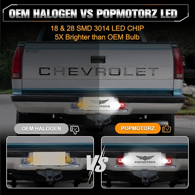 POPMOTORZ LED License Plate Lights Rear Tag Lamps Red OLED Neon Tube Pure Compatible with 1988-2000 Chevy GMC C/K Series 1500 2500 3500 Suburban S10 Blazer Tahoe Yukon Sonoma GMC Sierra LED Tag Lights