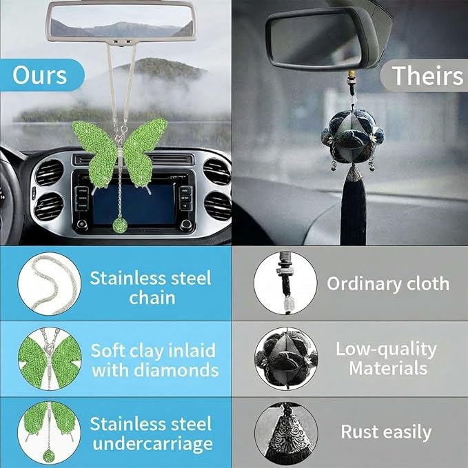 JOYCOURT Bling Butterfly Diamond Car Hanging Accessories for Women, Purple | Crystal Butterfly Rear View Mirror Luck Car Decoration Accessories, Valentine's Day Presents Ornament Pendant for All Cars