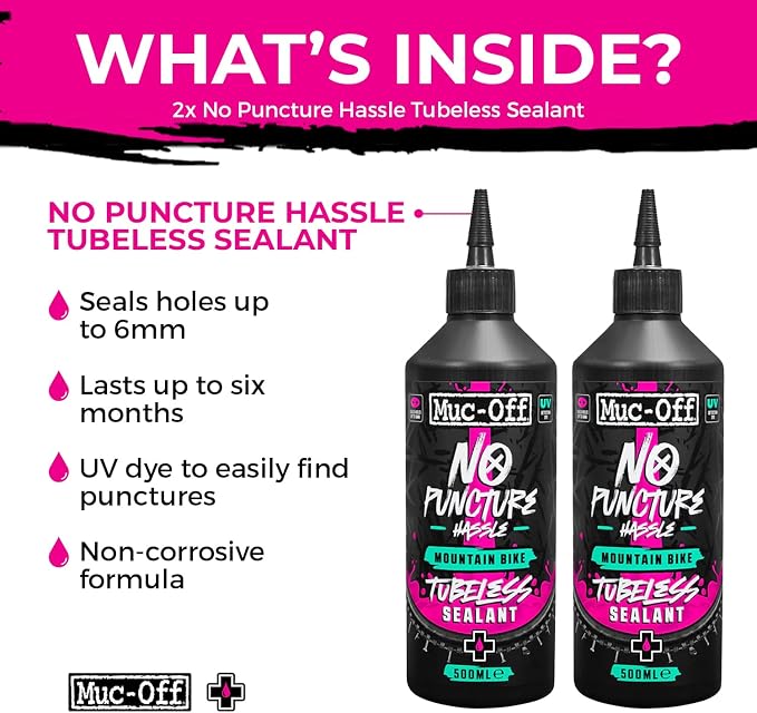 Muc-Off No Puncture Hassle Tubeless Sealant - Advanced Bicycle Tyre Sealant with UV Tracer Dye That Seals Tears and Holes Up to 6mm