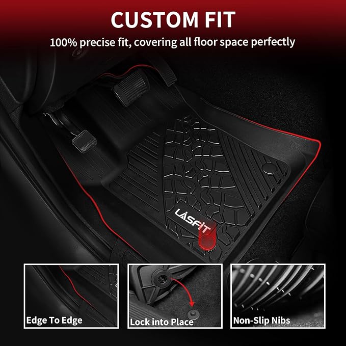 LASFIT Floor Mats for Jeep Grand Cherokee 2013 2014 2015 | for Dodge Durango 2013-2015, Not for 6-seat, All Weather, TPE, Custom Fit, Car Mats, Floor Liners, 1st & 2nd Row, Black