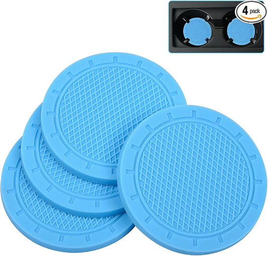 Car Coasters, Wisdompro 4 Pack PVC Car Cup Holder Insert Coaster - Anti Slip Universal Vehicle Interior Accessories Cup Mats for Women(2.75" Diameter, Light Blue)