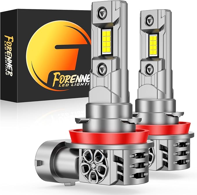 FORENNER Upgraded H11 Light Bulbs, 1200% Brighter 96000LM 6500K White High-Performance H9 H8 Fog Bulb, Non-Polarity Plug and Play, CANbus Ready Light Kit Pack of 2