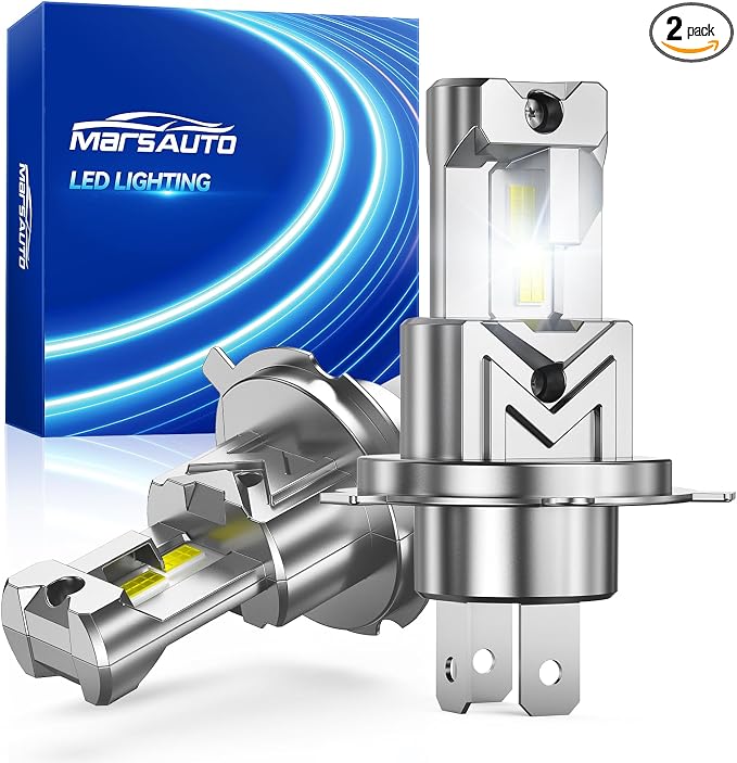 Marsauto H4/9003 LED Bulbs, 40000LM 6500K Cool White, Dual Function, Fanless Passive Cooling, 1:1 Mini Size Plug and Play, IP68 Waterproof, Pack of 2
