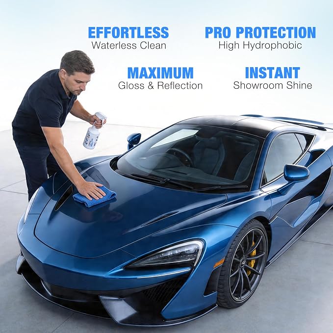 Waterless Car Wash Spray: Ceramic Shine for Cars Trucks and SUVs, 16.9 oz | Ceramic Coating + Quick Detailer Cleans And Shines Paint Glass And Wheels Without Pre-Washing For Hydrophobic Protection.