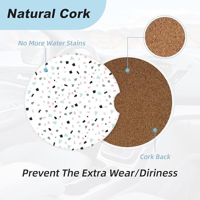 Abstract Pattern Car Coasters for Cup Holders,2 Pack Car Cup Holder Coasters for Car,Ceramic Absorbent Car Coaster with A Finger Notch and Cork Base,Car Interior Accessories for Women Men