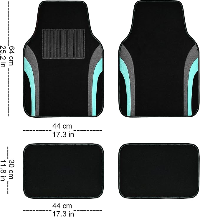 CAR PASS Leather Sporty Car Floor Mats Carpet, Universal Waterproof Automotive Floor Mat Fit for Sedans, Cars, Mid Trucks, Vans, SUV, Set of 4 (Black and Mint)