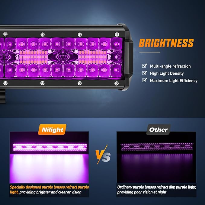 Nilight 20 Inch LED Light Bar Purple Triple Row 420W Flood Spot Combo Off Road Driving Decoration Neon Hunting Lighting for UTV Pick-up Van Boat Tractor