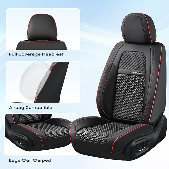 Coverado Car Seat Covers Front Seats, Waterproof Front Seat Covers Nappa Leather Seat Covers for Cars, Breathable Summer Car Seat Cushion Universal Fit for Most Cars SUV Trucks(Front, Black)