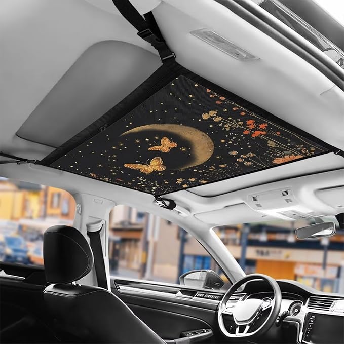 Dreaweet Moon Butterfly Flower Car Ceiling Cargo Net,Teal Car Ceiling Organizers and Storage Net Car Camping Accessories Interior Roof Cargo Net for SUV Mini Van Truck Sedan