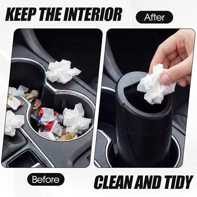 Outus 3 Pack Car Trash Can with Lid, Leakproof Car Garbage Can Cup Holder with 60 Bags Mini Trash Cans for Cars, Small Vehicle Garbage Bin for Cars, Office, Home, Bedroom, Black