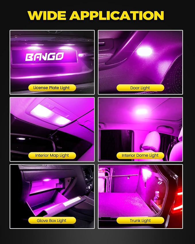 BANGO 194 LED Bulb, Super Bright 168 T10 2825 W5W LED Replacement Bulbs for Car Interior Dome Map Door Courtesy Trunk Side Marker License Plate Lights, Purple (Pack of 10)
