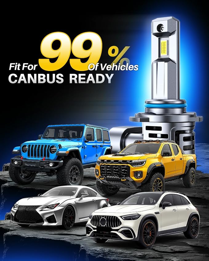 AUTOONE 9005 9006 LED Bulbs Combo 6500K Cool White, 800% Brighter HB3 HB4 Lights, 1:1 Halogen Mini Size Direct Replacement Fog Lamps, 70,000Hrs Lifespan, Plug and Play, Pack of 4