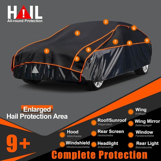 Kayme Hail Protector Car Cover，Anti Hail Thickened Multi-Layered EVA Car Cover Waterproof All Weather with Wind Straps, Outdoor Hail Protection Cover, Fit Sedan/Coupe-Length (194 to 208 Inch)
