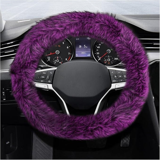 Fluffy Steering Wheel Cover, 15 Inch Anti-Slip Microfiber Plush Fuzzy Steering Wheel Cover, Winter Warm Elastic Fuzzy Steering Wheel Covers for Women and Men, Car Accessories (Purple)