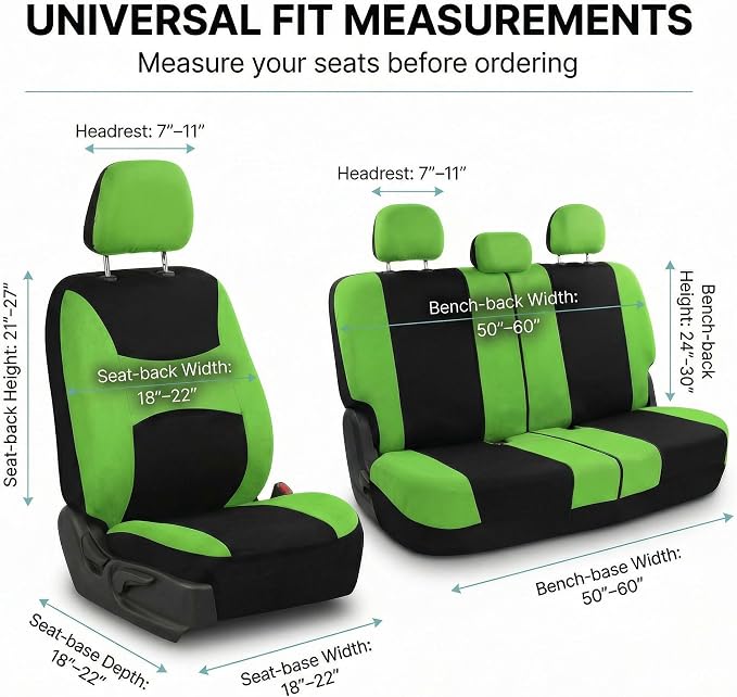 FH Group Universal Automotive Seat Covers 8 Seater Set | Light & Breezy Flat Cloth Washable Car Seat Cover for SUV, Sedan, Truck | Airbag Compatible Interior Upgrade - Green/Black