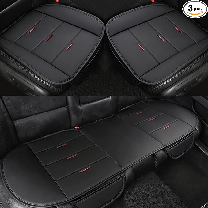 West Llama Bottom Seat Covers, Include 1 Pair Front Seat Protector and 1 Rear Seat Cover, Universal PU Leather Seat Covers for 90% Cars (Black)