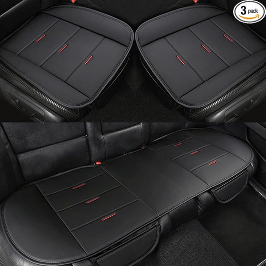 West Llama Bottom Seat Covers, Include 1 Pair Front Seat Protector and 1 Rear Seat Cover, Universal PU Leather Seat Covers for 90% Cars (Black)