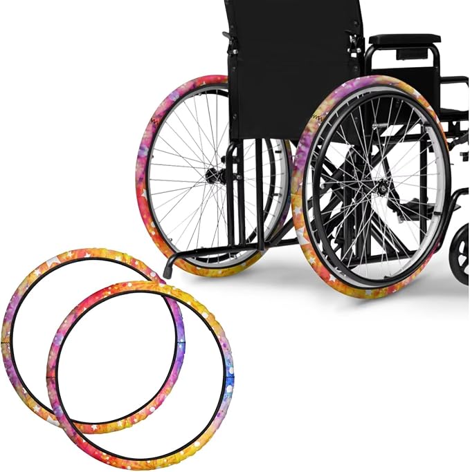 Wheelchair Wheel Covers Tie Dye Stars 2 PCS Wheelchair Tyre Covers Neoprene Wheel Cover for Transport Wheelchair Wheels
