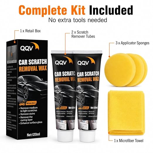 Car Scratch Remover Kit, Car Paint Scratch Repair for Light Scratches Swirl Marks Scuffs, Auto Scratch Remover with Sponge and Towel, Restores Gloss and Shine for All Paint Colors (2Pcs)