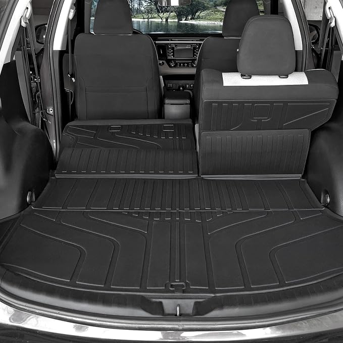 Floor Mats for Toyota RAV4 Gas 2013-2018, All Weather Floor Mats Trunk Cargo Liner with Backrest Protectors and Door Sill Guards Accessories, Full Coverage Set