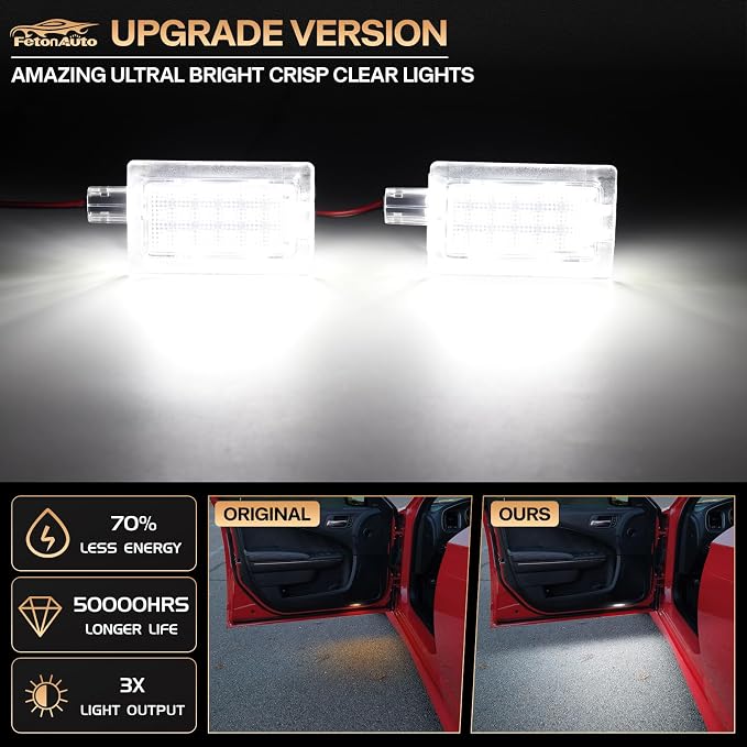 2PC White LED Door Courtesy Lights Welcome Lamp for 2006-2020 Dodge Charger | Challenger Stratus Magnum Avenger Dart Chrysler 300 200 Sebring, Under Door Step Footwell Puddle Lights, Car Door Logo Lights