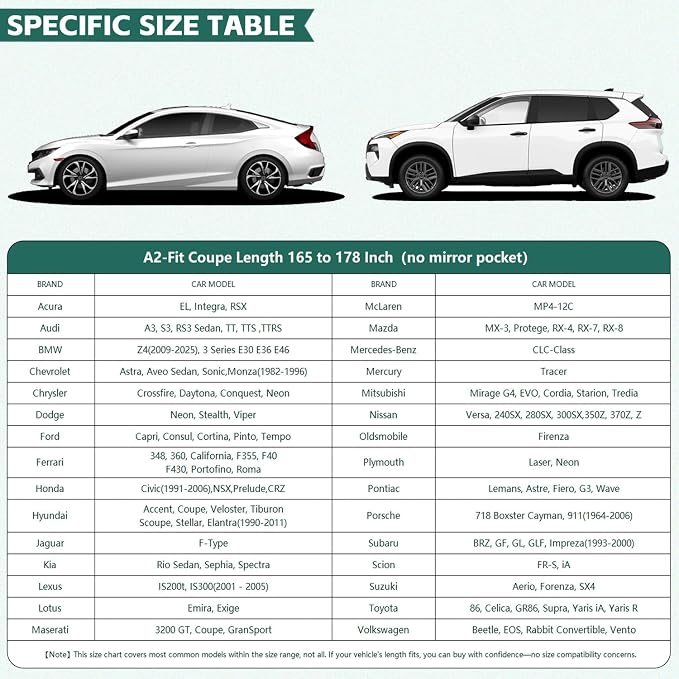 GUNHYI Coupe Car Cover Waterproof All Weather, 16-Layer Heavy Duty Full Exterior Cover with Vents, Driver Door Zipper & Towel, Summer Sun/UV/Rain Protection, Fit Subaru BRZ, BMW Z4, Audi TT etc.