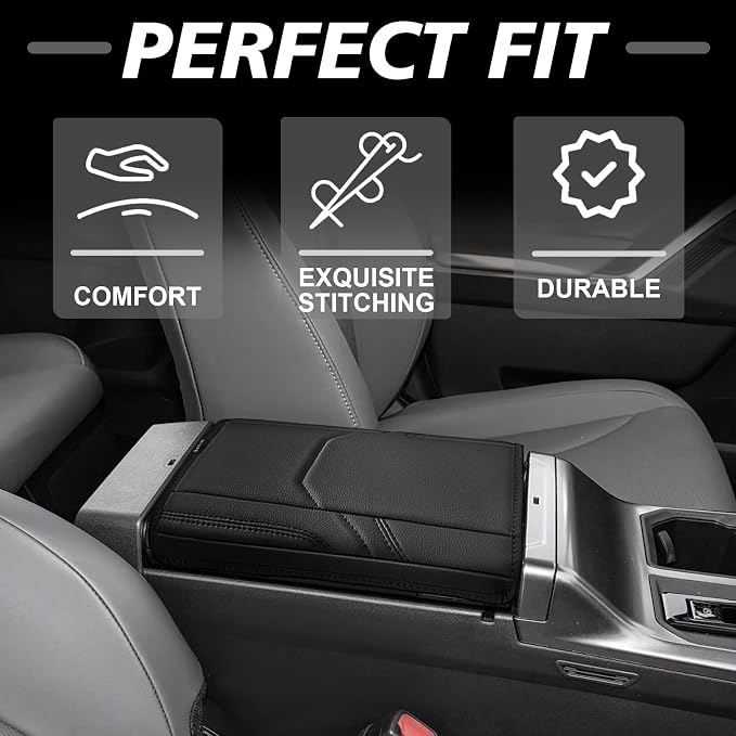 Muslogy Center Console Armrest Cover Compatible with 2026 Toyota RAV4 Accessories Comfort Armrest Pad Cushion Box Lid Cover Vegan Leather Protector Regular Thick(OEM Style)