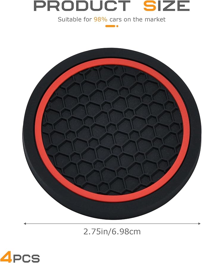 SCUARI 4PCS Car Coasters,Car Cup Coasters,Car Coasters for Cup Holders,Car Accessories Car Cup Holder Coaster,2.75 Inch No-Slip Anti Dust mats Cup Holder Insert Coaster,Fits Vehicles (Black&Red)