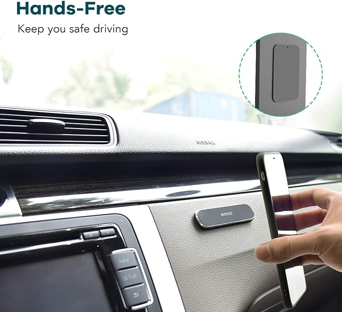 OQTIQ [2 Pack] Magnetic Car Mount, Phone Magnet for Car, Universal Stick On Rectangle Flat Dashboard Car Phone Magnet Mount for Cell Phones and Mini Tablets (Rectangle Flat) with 4 Metal Plates