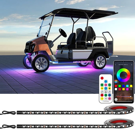 2PCS Golf Cart Underglow LED Light Kit with Built-in 12V-80V Voltage Reducer, APP & Remote Control, Sound Active Music Sync, IP67 Waterproof, Battery Drain Protect, for EZGO Yamaha Club Car