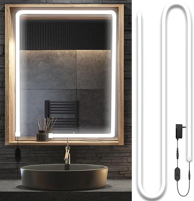 LED Vanity Mirror Lights, Hollywood Style Makeup Lighting, 6.6FT/6000K/Dimmable/12V Adapter/Self-Adhesive Strip Lights for Mirror, Lighting for Makeup Table & Bathroom