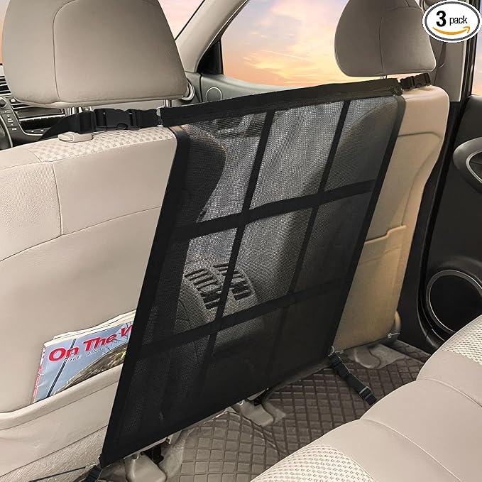 Dog Car Net Barrier,Universal Fit Sturdy Double-Layer Mesh 31.5"x23.6" Car Ceiling Cargo Net Pocket with Flexible Bungee Cords for Seat Movement Easy to Install
