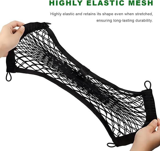 Car Rear Cargo Net, Adjustable Elastic Trunk Storage Net with Mounting Screws & Hooks, Envelope Style Mesh Organizer Cargo Netting for SUV Pickup Truck, Car Accessories (Small)