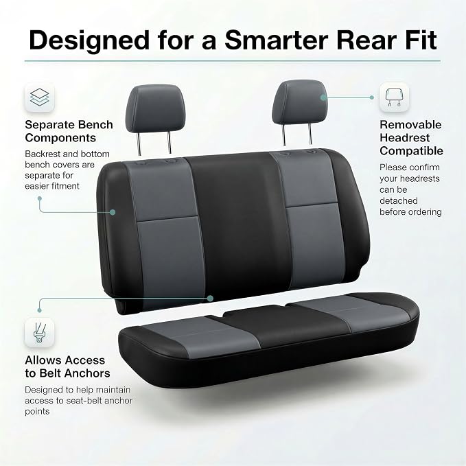 FH Group Car Seat Covers PU Leather Full Set Automotive Seat Covers Front Set and Rear Solid Bench Gray Black Seat Covers with Gift Universal Fit Interior Accessories for Cars Trucks and SUVs