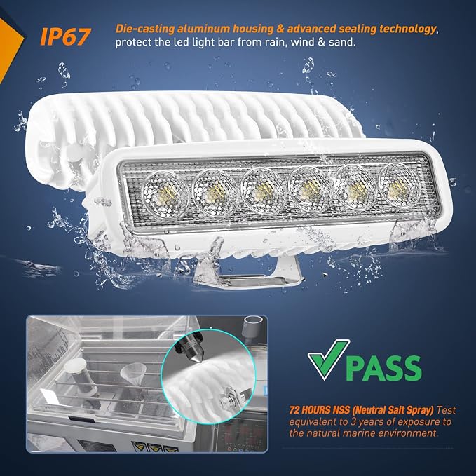 Nilight Marine Led Light Bar 2PCS 18w White 150° Flood Beams Ponton Boat Deck Dock Lights IP67 Waterproof for Night Fishing T-top Stern Yacht Kayak Port Sailboat