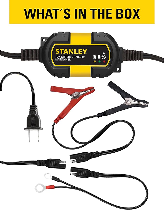 Stanley BM1S 1 Amp Battery Charger for Vehicles | Keeps 12V Batteries Charged Up