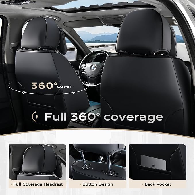 Coverado Car Seat Covers, Seat Covers for Cars, Waterproof Leather Auto Seat Protectors, Leather Car Seat Cushion, Car Interiors Accessories Universal Fit for Most Cars