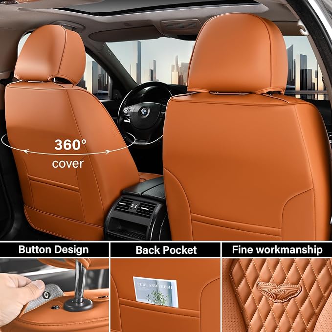 Coverado Seat Covers,Waterproof Seat Covers Front Seats, Brown Car Seat Cover, Luxury Front Car Seat Covers Leather Car Seat Protector, Automotive Car Seat Covers Universal Fit Most Cars