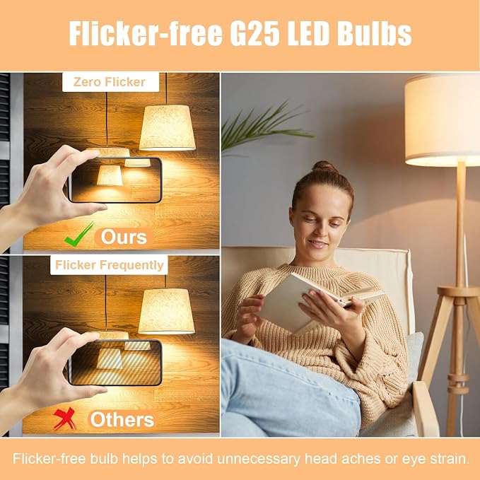 20 Pack Bathroom Light Bulbs, 2700K Warm White E26 LED Globe Bulbs, 60W Equivalent , G25 LED Vanity Light Bulb Perfect for Bathroom Makeup Mirror, Eye-Friendly CRI85+, 120V, 500Lumens, Non-dimmable