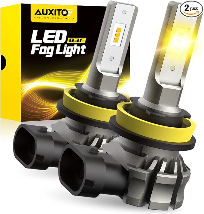 AUXITO H11/H8/H16 LED Fog Light Bulbs or DRL, 6000 Lumens 3000K Amber Yellow Light, 300% Brightness, CSP LED Chips Fog Lamps Replacement for Cars, Play and Plug (Pack of 2)