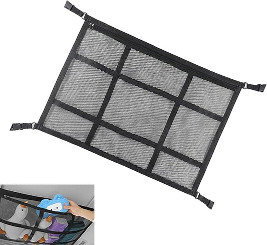 Car Ceiling Cargo Net, 20.87" x 31.49" Snap-on Roof Cargo & Trunk Organizer, Zip Seal Car Roof Storage Net for Road Trips, Universal for Most Cars, SUVs, Trucks (Black)