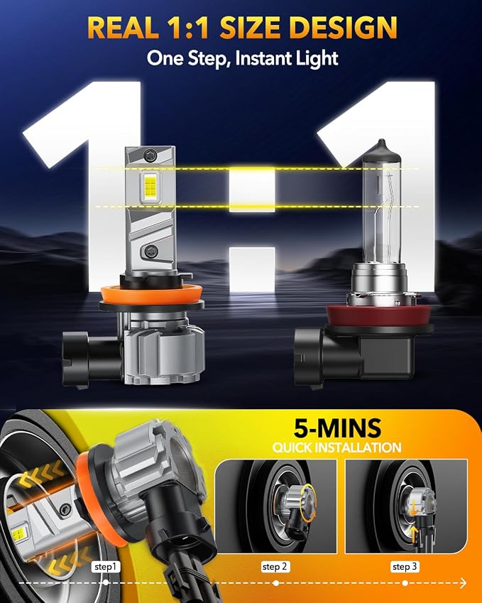 OXILAM Brightest H11 Led Bulbs, 56,000LM H11/H8/H9 Lights, 11X Brighter with 12 CSP Chips 80W, Boost Epic Night Visibility, 60000Hrs Lifespan, 6500K Cool White Fog Bulb, Pack of 2