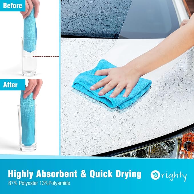 Orighty Microfiber Cleaning Cloth, Cleaning Rags, 24 Pack, 12x11 in | Microfiber Towels for Cars, Soft Highly Absorbent Rag, Lint Free Cloths for Car Care, House, Kitchen
